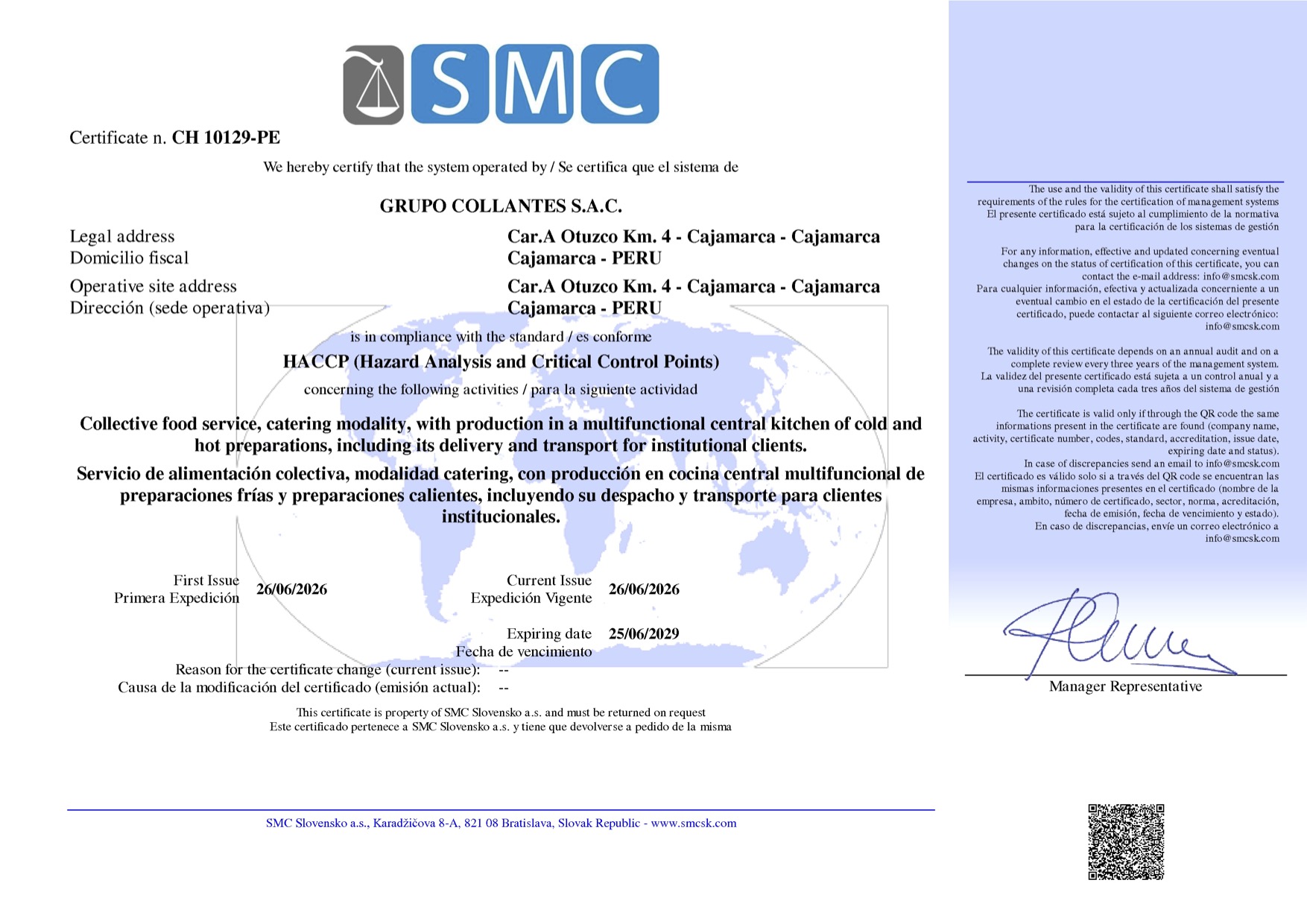 Certificado HACCP - Grupo Collantes S.A.C.
